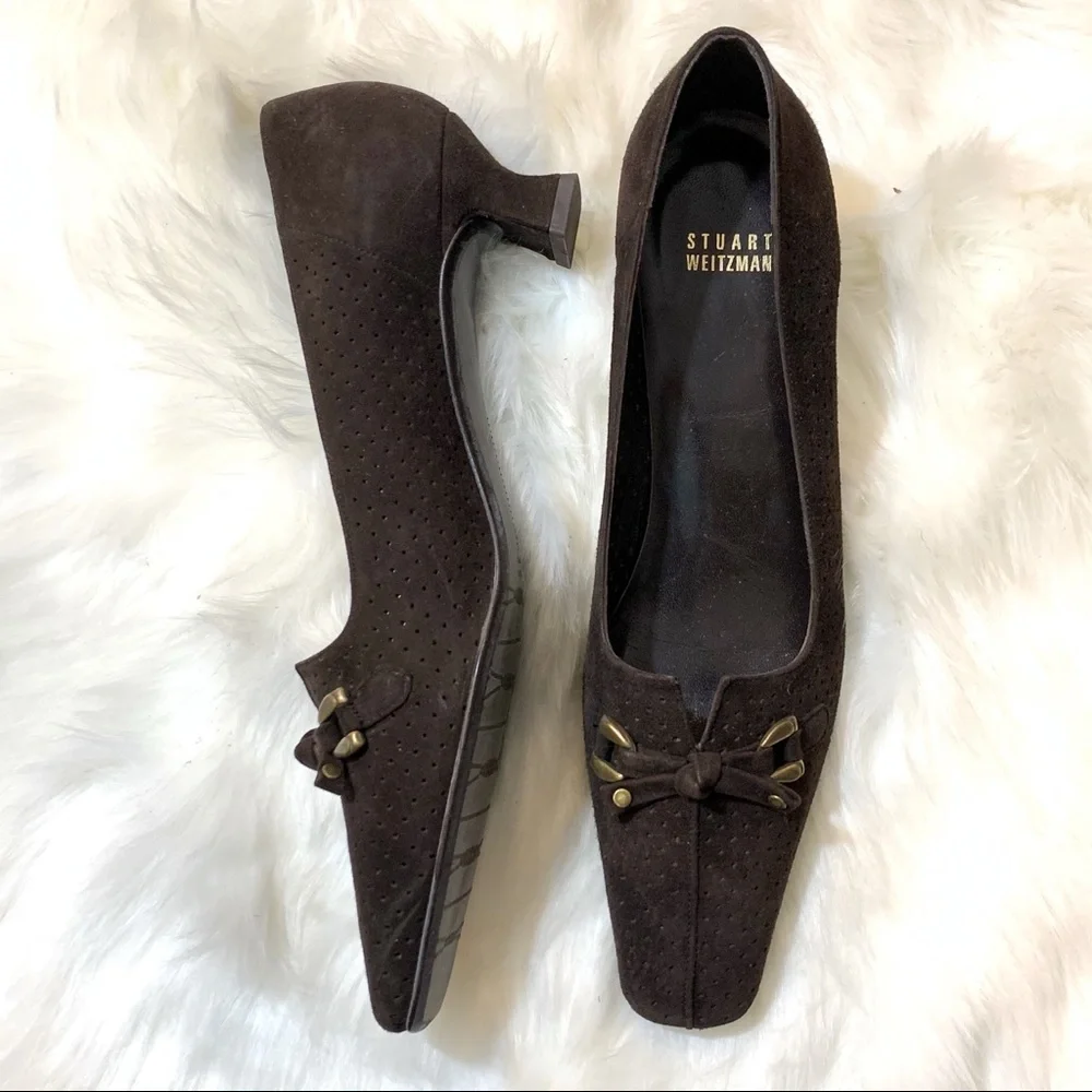 Stuart Weitzman Dark Brown Suede Kitten Heel shoes